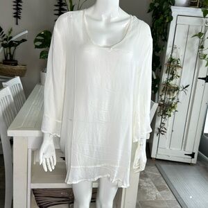 Simon Chang solutions 100% rayon cream anti-odor,UV protection Boho shirt Lg NWT